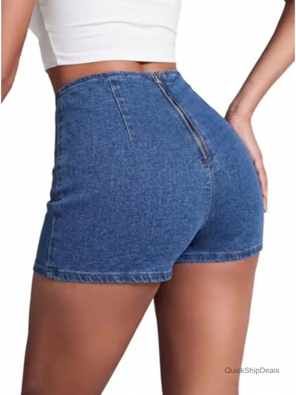 Women's Double Slit Denim Skort Bodycon Mini Jean Skirt High Waisted